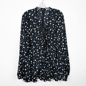 LANE BRYANT | Daisy Floral Print Lace Up Front Long Sleeve‎ Top Blouse Sz. 22